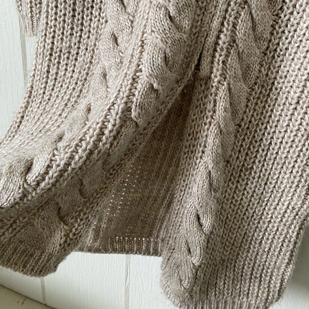 3/$30 Cleo wool blend chunky knit beige zip up sweater dress w/ buttoned collar - Picture 7 of 13